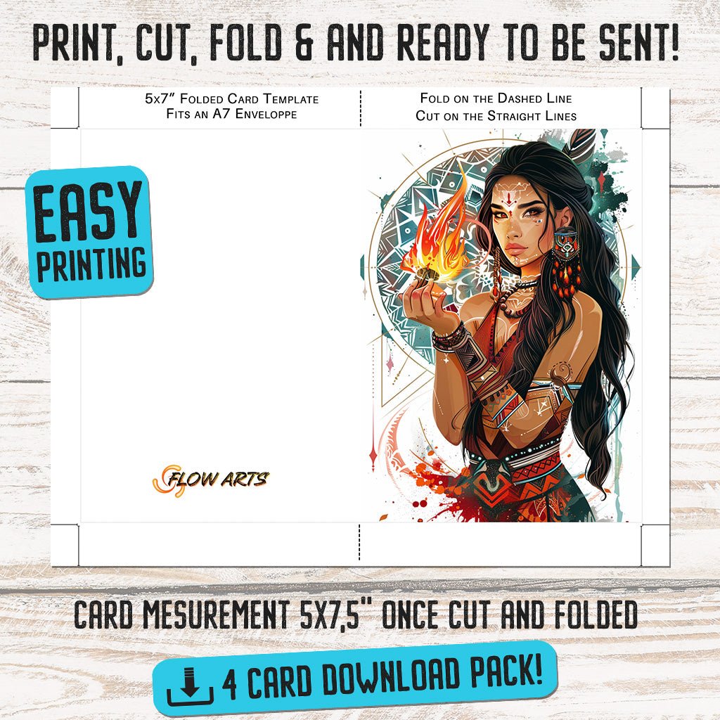 Tribal Flames Greeting Card Set - Digital Download